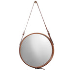 Small Round Mirror in Brown Leather