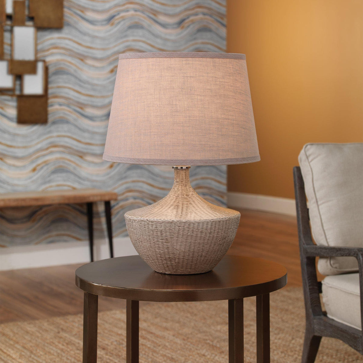 Basketweave Table Lamp in Off White Ceramic