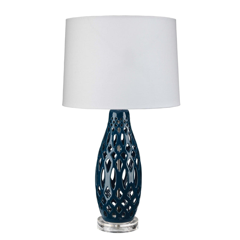 Filigree Table Lamp in Navy Blue Ceramic