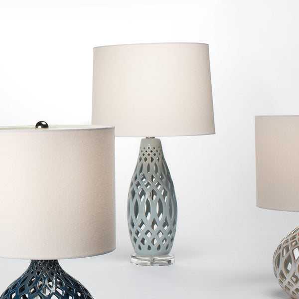 Filigree Table Lamp in Pale Blue Ceramic