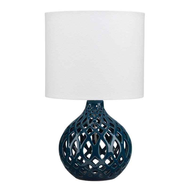Fretwork Table Lamp in Navy Blue Ceramic