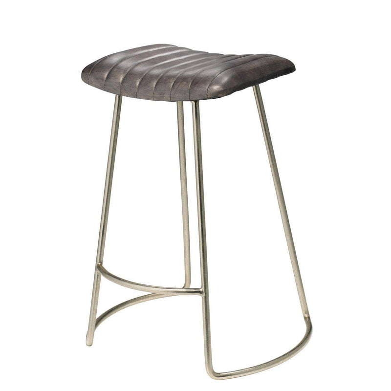 Theo Grey Leather and Nickel Iron Counter Stool