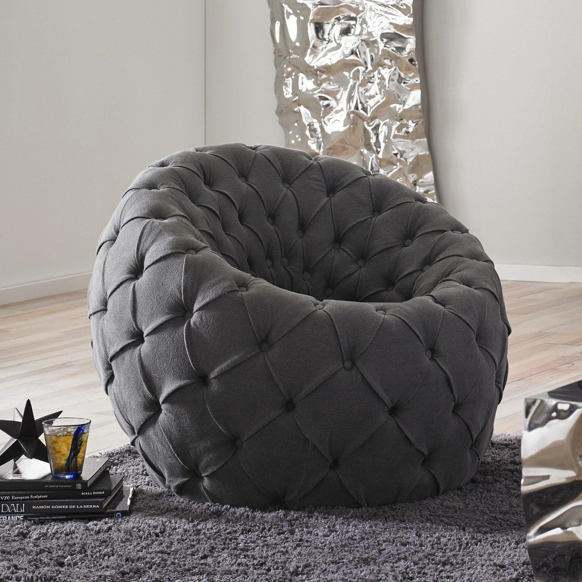 Gray Tufted Egg Chair