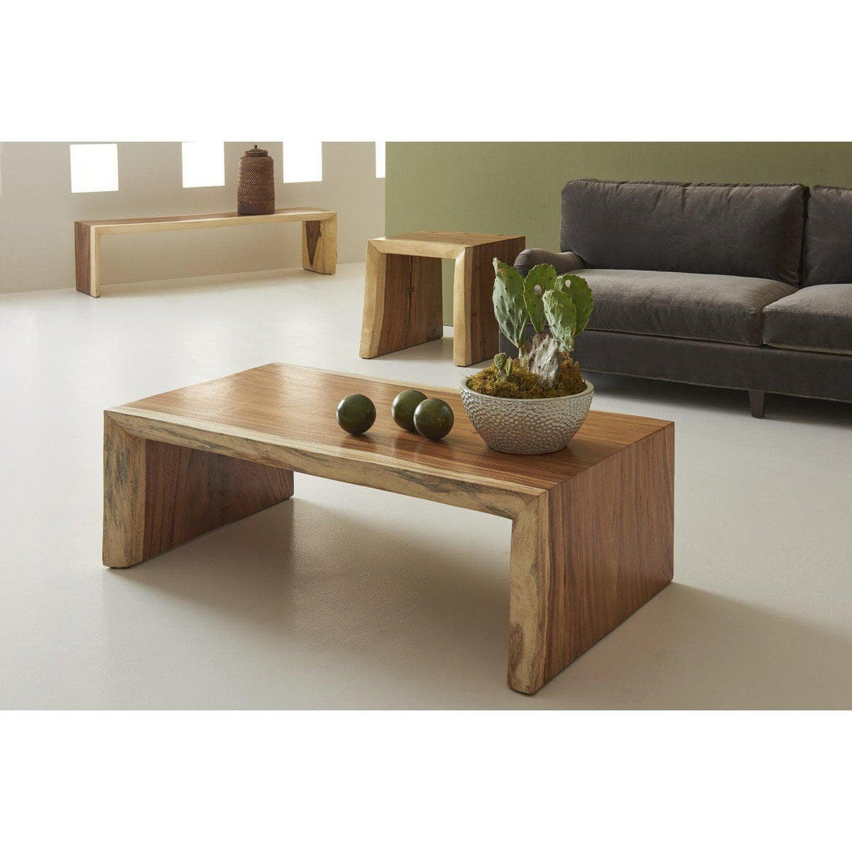 Chamcha Wood Waterfall Table & Bench