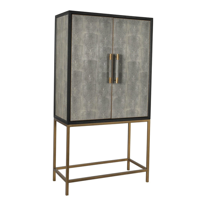 Mako Grey Shagreen & Brass Bar Cabinet