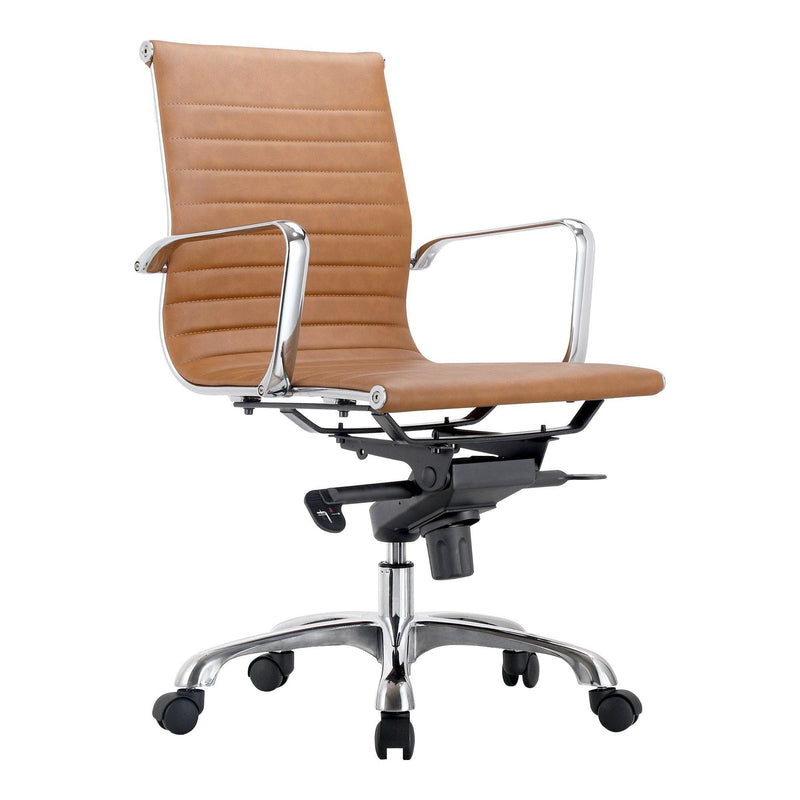 Tan Vegan Leather Low Back Swivel Office Chair