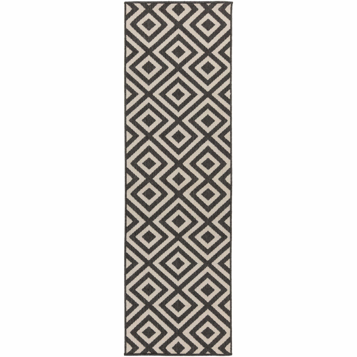 Alfresco Black & Cream Diamond Patterned Rug