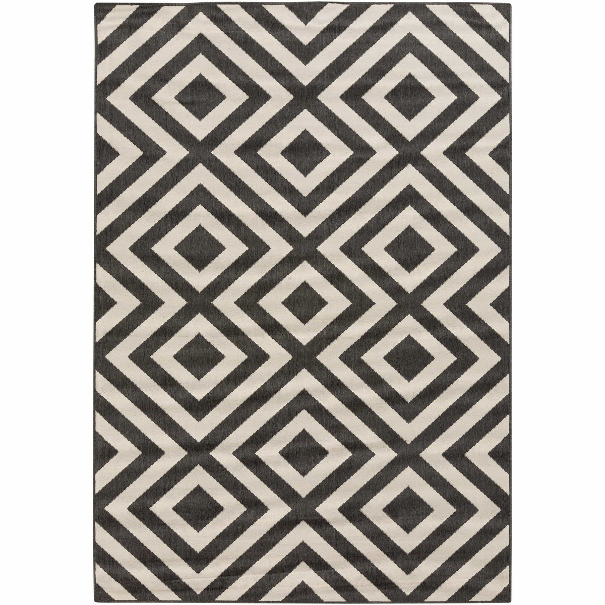 Alfresco Black & Cream Diamond Patterned Rug