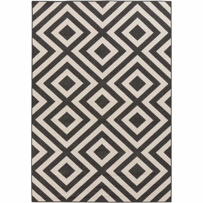 Alfresco Black & Cream Diamond Patterned Rug