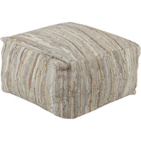 Cream & Metallic Square Leather Ottoman