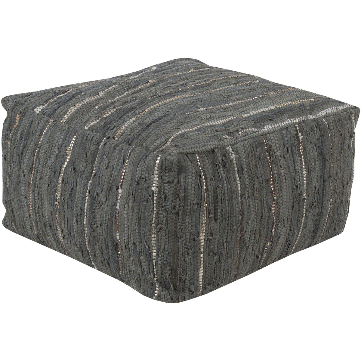 Gray & Metallic Square Leather Ottoman