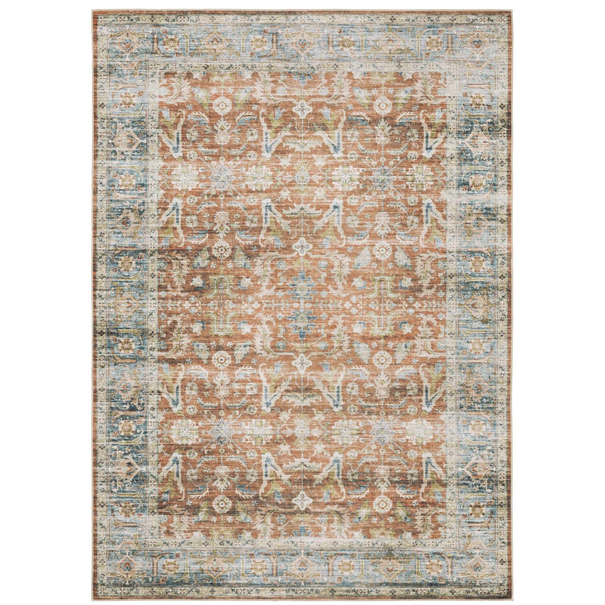 Charleston Rust & Blue Washable Rug