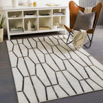 Eloquent Ivory & Charcoal Geometric Patterned Rug