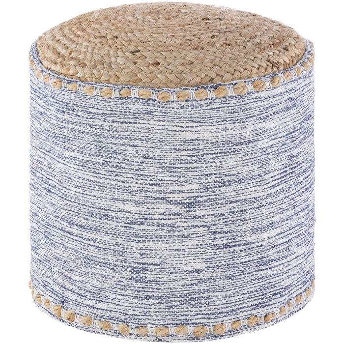 Kai Tan & Blue Braided Jute Floor Pouf