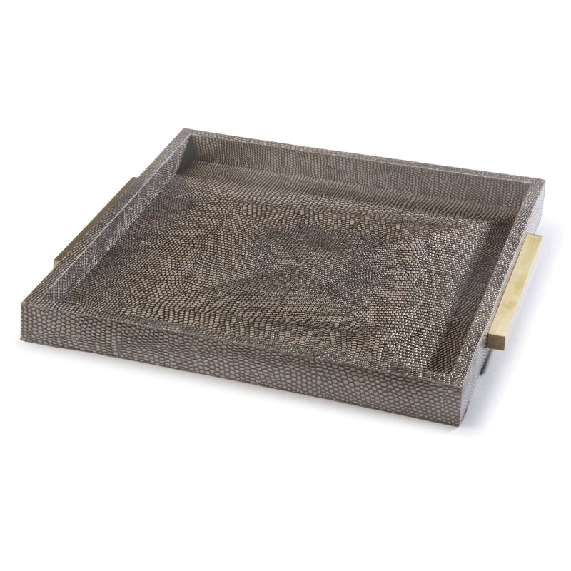 Square Vintage Brown Shagreen Decorative Tray