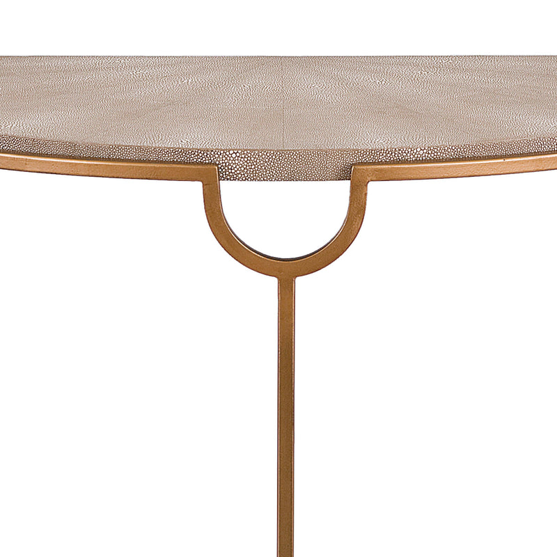 Vogue Shagreen Demilune Console Ivory Grey and Brass