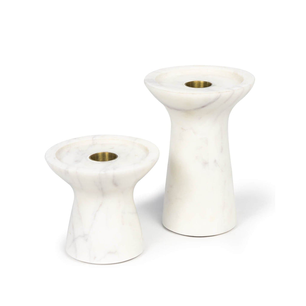 Klein White Marble Candle Holder Set