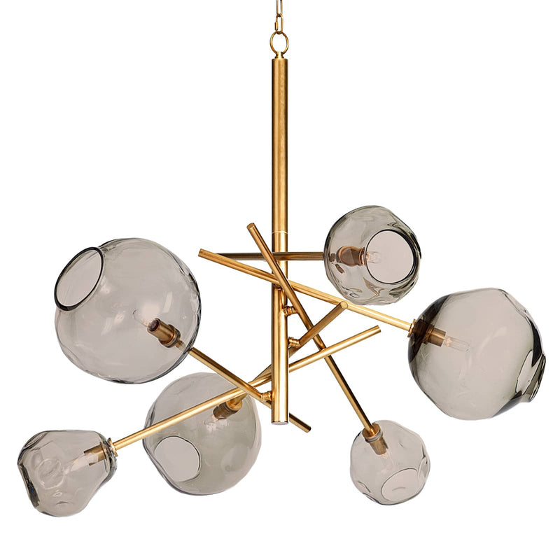 Molten Chandelier With Smoke Glass Natural Brass
