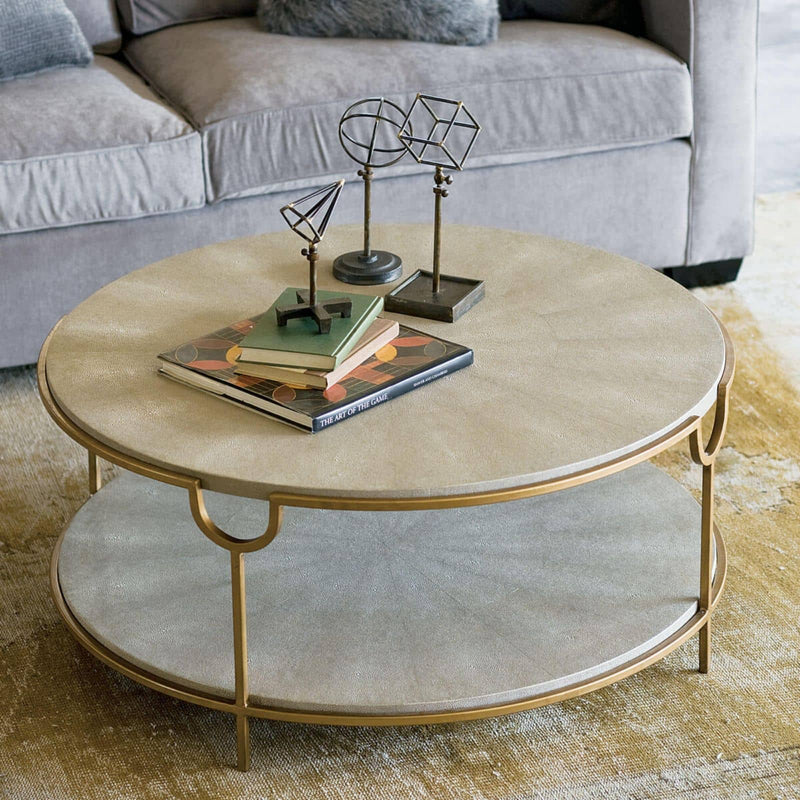 Vogue Shagreen Cocktail Table Ivory Grey and Brass