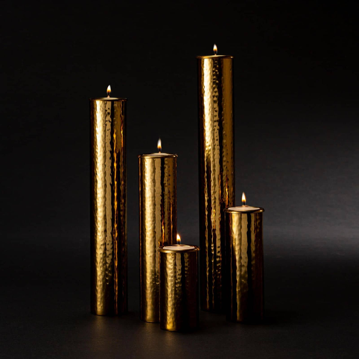 Hammered Polished Brass Bud Vases