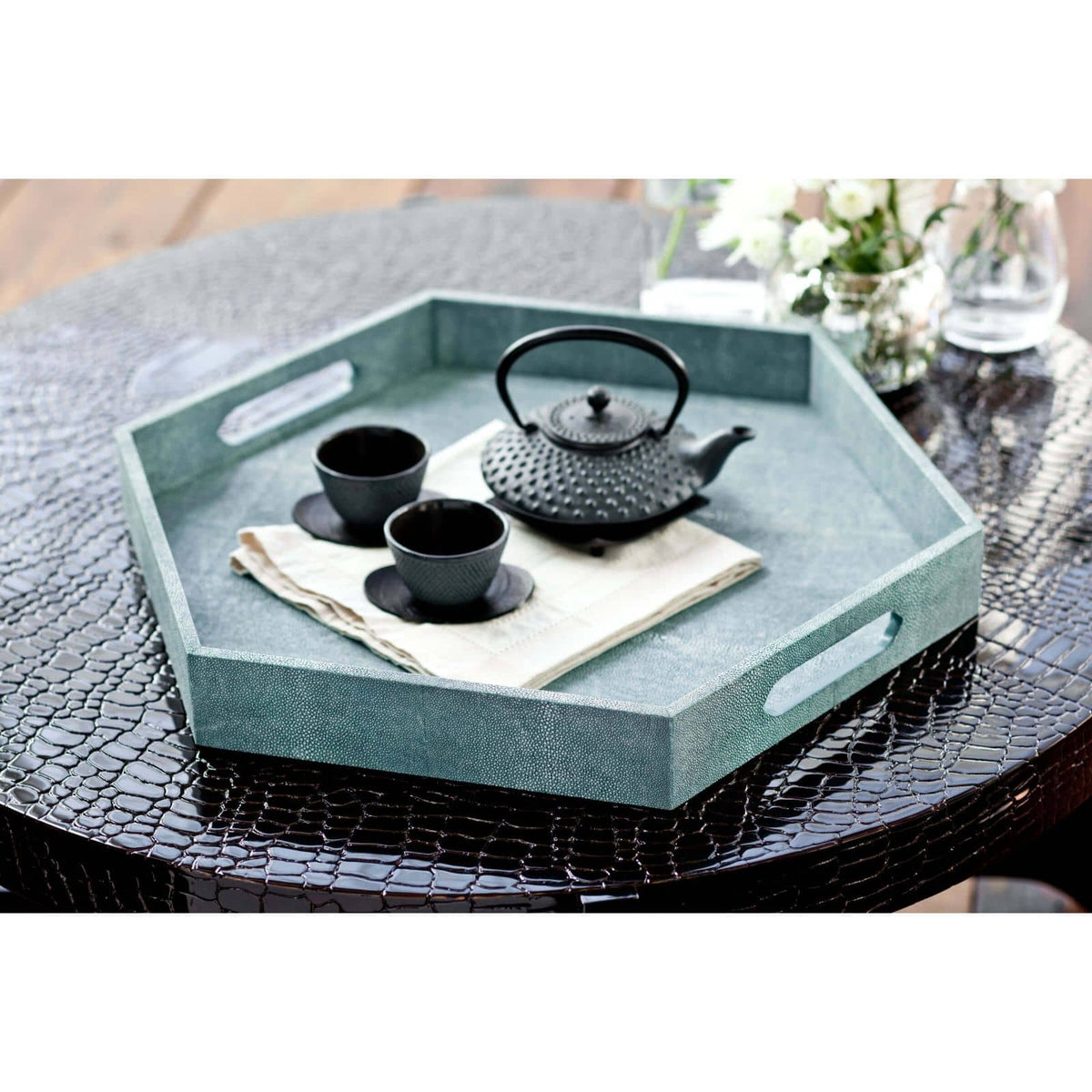 Turquoise Shagreen Hexagon Decorative Tray