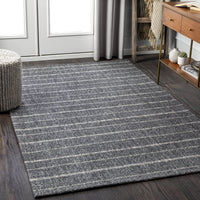 Tartan Black & Gray Striped Hand Woven Rug